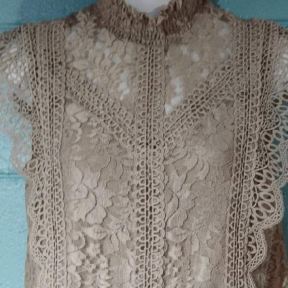 Cable & Gauge Beige Lace Sleeveless Blouse Size Small. - Picture 6 of 9